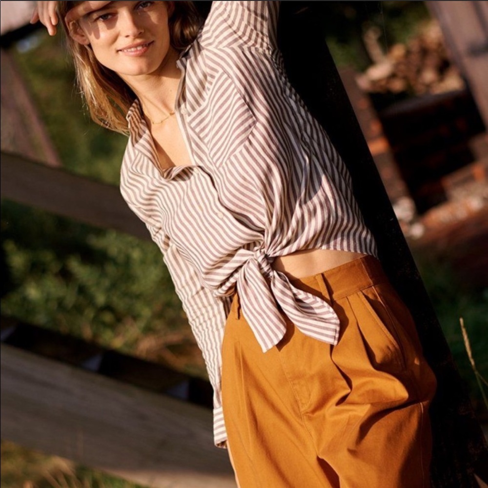 🎈Madewell Tie-Front Striped Cropped Shirt Top NWT - Picture 1 of 8